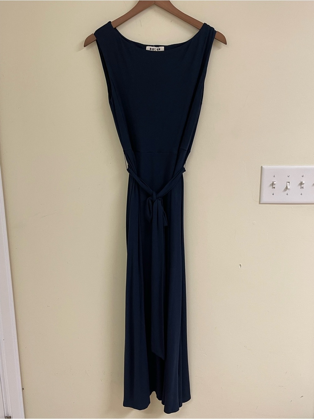 Boden Grown On Tie Trapeze Maxi Dress Navy 8L Long Tie Waist
